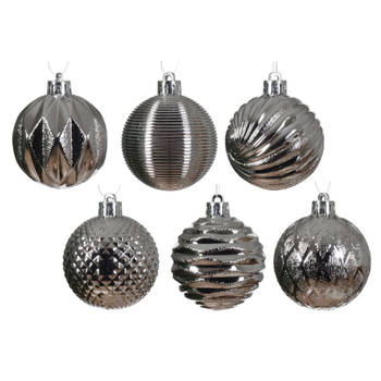 Decoris luxe kerstballen 12x - 6 cm - kunststof -zilver - Kerstbal