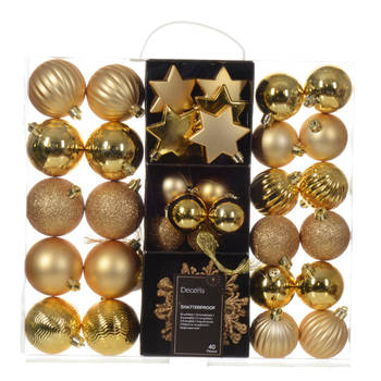 Decoris kerstballen en kersthangers - 40x - kunststof - goud - mix - Kerstbal