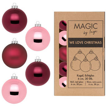 Kerstballen van glas - 30x - berry kiss roze - 6 cm -milieubewustA - Kerstbal