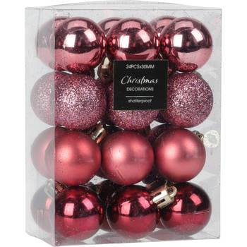 Christmas Decoration kerstballen 16x -roze-5 cm -kunststofA - Kerstbal