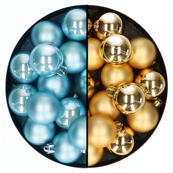 Kleine kerstballen 32x stuks - mix goud en ijsblauw - 4 cm - kunststof - Kerstbal