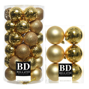 43x stuks kunststof kerstballen goud 6 en 8 cm glans/mat/glitter mix - Kerstbal