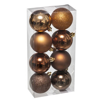 Atmosphera kerstballen - 8x stuks - brons - kunststof - 7 cm - Kerstbal