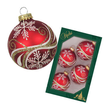 Krebs luxe gedecoreerde kerstballen - 4x stuks - rood - 7 cm - Kerstbal