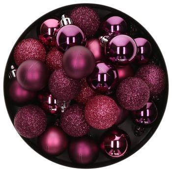 Atmosphera kerstballen - 18x stuks - framboos roze - kunststof - 3 cm - Kerstbal