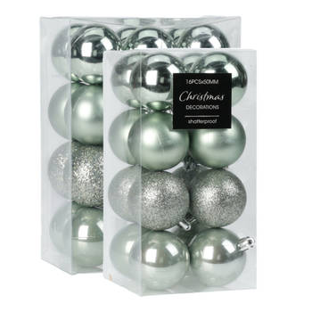 Kleine kerstballen - 40x st - 3 en 5 cm - mintgroen - kunststof - Kerstbal