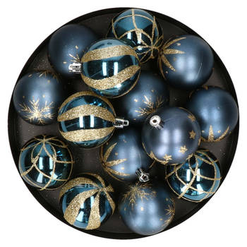 Feeric Christmas gedecoreerde kerstballen -25x - 6cm - blauw - Kerstbal