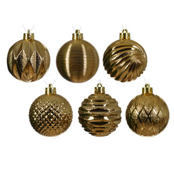 Decoris luxe kerstballen 12x - 6 cm - kunststof -goud - Kerstbal