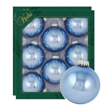 Krebs kerstballen - 16x stuks - lichtblauw - glas - 7 cm - glans - Kerstbal