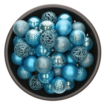 Decoris kerstballen - 37x - ijs blauw - 6 cm -kunststof - Kerstbal