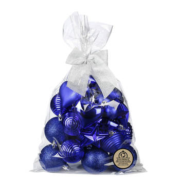 Inge Christmas kerstballen en hangers -30x -kunststof -kobalt blauw - Kerstbal