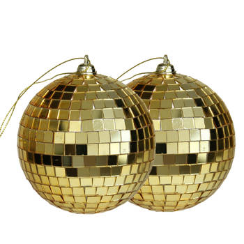 Othmar Decorations disco kerstballen - 2x - goud - 10 cm - kunststof - Kerstbal