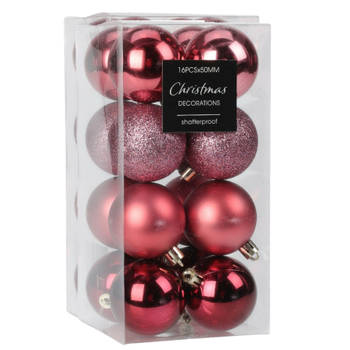 Christmas Decoration kleine kerstballen 48x -roze -3 cm -kunststofAA  - Kerstbal