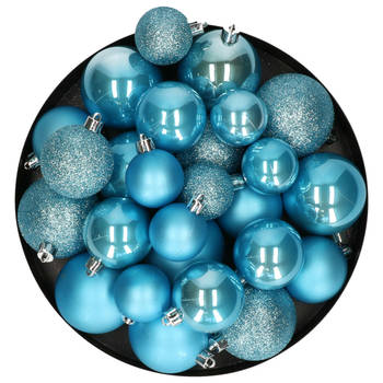 Decoris kerstballen - 30x - ijs blauw - 4, 5 en 6 cm -kunststof - Kerstbal