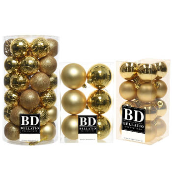 59x stuks kunststof kerstballen goud 4, 6 en 8 cm glans/mat/glitter mix - Kerstbal