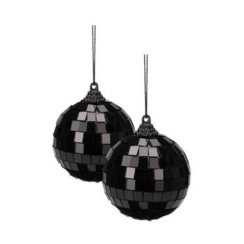 Christmas Decoration disco kerstbal - 2x st - zwart - 6 cm - kunststof - Kerstbal