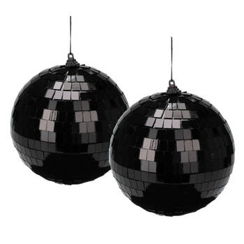 Christmas Decoration disco kerstballen- 2x - zwart - 15 cm - kunststof - Kerstbal