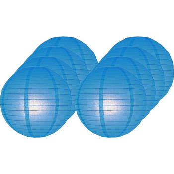 8x Blauwe lampionnen rond 25 cm - Feestlampionnen