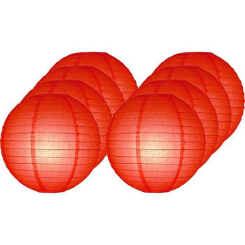 8x Rode lampionnen rond 25 cm - Feestlampionnen