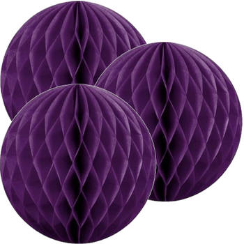 3 paarse papieren kerstballen 10 cm - Feestdecoratievoorwerp