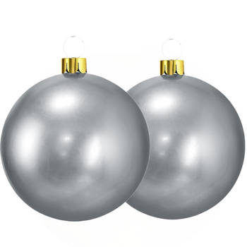 Christmas Decoration mega kerstballen -2x -45 cm - zilver -opblaasbaar - Opblaasfiguren