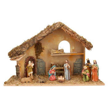 Complete kerststal met 9x st kerststal beelden - 50 x 23 x 31 cm - Kerststallen