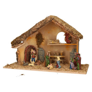 Complete kerststal met kerststal beelden -H31 cm - hout/mos/polyresin - Kerststallen