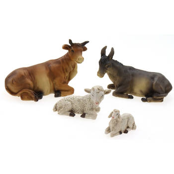 Kerststal dieren - beeldjes - 4x stuks - os, ezel, schaap en lammetjeA‚ - Kerststallen