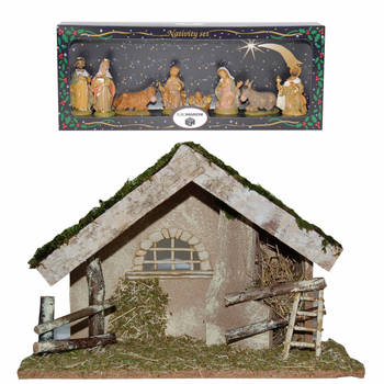 Complete kerststal 42 x 19 x 30 cm met beelden - Kerststallen