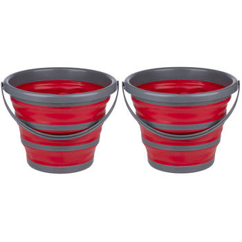 Dirt Devil inklapbare emmer - 2x - rood/grijs - 10 liter - opvouwbaar - Emmers