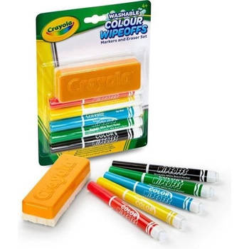 Crayola Washable Colour Wipeoffs - Whiteboardset - 5 stiften en 1 wisser