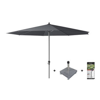 Platinum Riva stokparasol 3.5 m. rond - Antraciet met voet en hoes