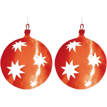 2x Kerstbal hangdecoratie rood 40 cm van karton - Hangdecoratie