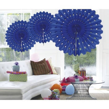 3x Honeycomb waaiers blauw 45 cm - Hangdecoratie