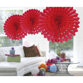 3x Honeycomb waaiers rood 45 cm - Hangdecoratie