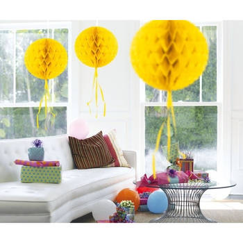 3 stuks decoratie ballen geel 30 cm - Hangdecoratie
