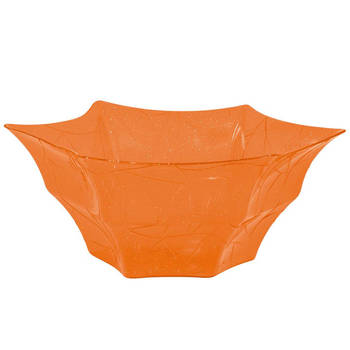 Halloween trick or treat snoepschaal - oranje - kunststof - 30 x 14 cm - Feestdeurdecoraties