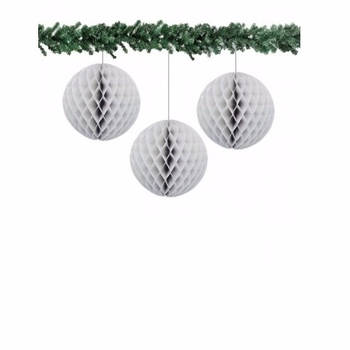 3 grijze papieren kerstballen 10 cm - Feestdecoratievoorwerp