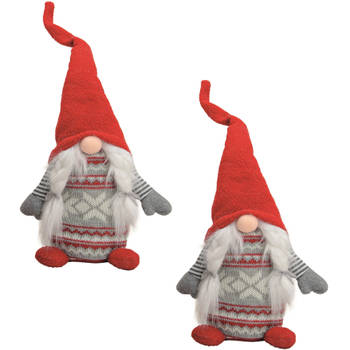 2x stuks pluche gnome/dwerg decoratie poppen/knuffels rood/grijs vrouwtje 45 x 14 cm - Kerstman pop