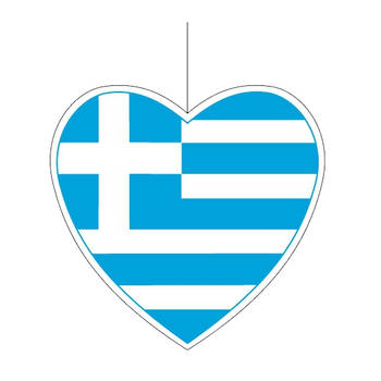 3x Griekenland hangdecoratie harten 14 cm - Feestdecoratievoorwerp