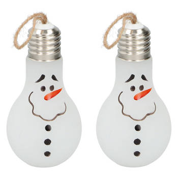 2x Kerst LED lampjes sneeuwpop/sneeuwman 18 cm - Feestdecoratievoorwerp
