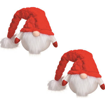 2x stuks pluche gnome/dwerg decoratie poppen/knuffels rood 25 x 15 cm - Kerstman pop