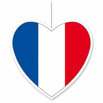 3x Frankrijk hangdecoratie harten 14 cm - Feestdecoratievoorwerp
