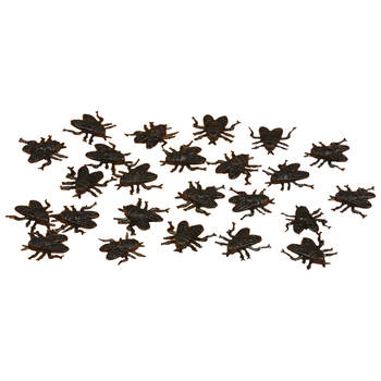 Fiestas nep vliegen 2,5 cm - zwart - 24xA - Horror/griezel thema decoratie beestjes - Feestdecoratievoorwerp