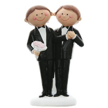Trouwfiguurtje/caketopper bruidspaar - 2 mannen gay koppel - Bruidstaart figuren - 5 x 10 cm - Taartdecoraties
