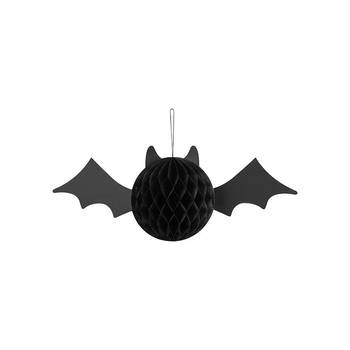 PartyDeco Halloween thema hangende vleermuis - zwart - papier - 45 cm - Hangdecoratie