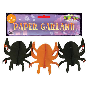 Halloween feestslinger spinnen - 3 meter - oranje/zwart - van papier - Feestslingers