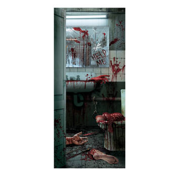 Fiestas Horror deur scenesetter/deurposter - bloederige badkamer - Halloween thema versiering - 180 x 80 cm - Feestdeurd