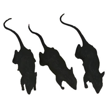 Fiestas nep ratten 6 cm - zwartA - 3xA - Horror/griezel thema decoratie dieren - Feestdecoratievoorwerp