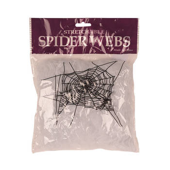 Faram Decoratie spinnenweb/spinrag met spinnen - 20 gram - wit - Halloween/horror versiering - Feestdecoratievoorwerp